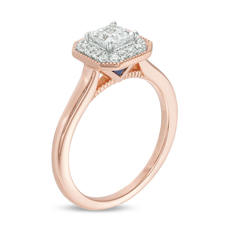 Vera Wang Love Collection 5/8 CT. T.W. Princess-Cut Diamond Frame Vintage-Style Engagement Ring in 14K Rose Gold