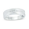 Thumbnail Image 1 of Vera Wang Love Collection Men’s 1/15 CT. Square Diamond Solitaire Center Groove Wedding Band in 14K White Gold