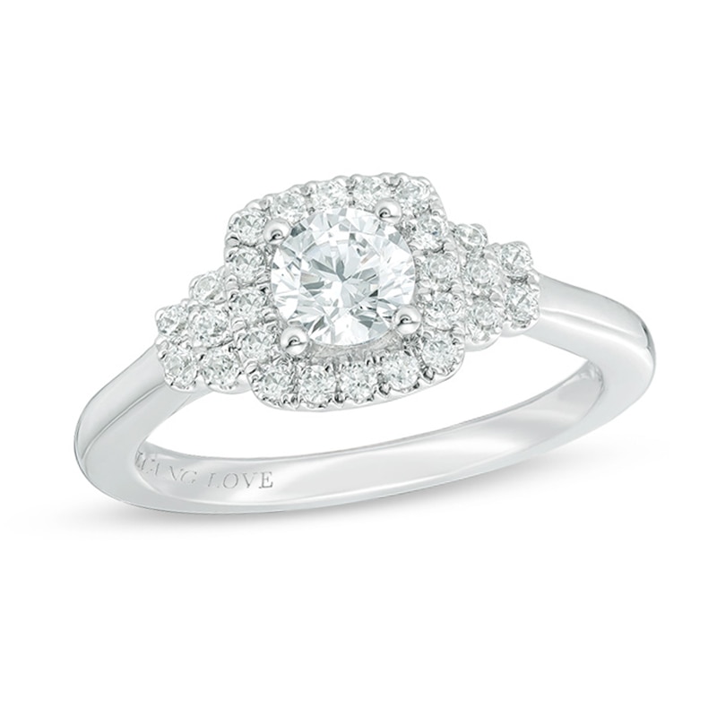 Main Image 1 of Vera Wang Love Collection 3/4 CT. T.W. Diamond Cushion Frame Collar Vintage-Style Engagement Ring in 14K White Gold