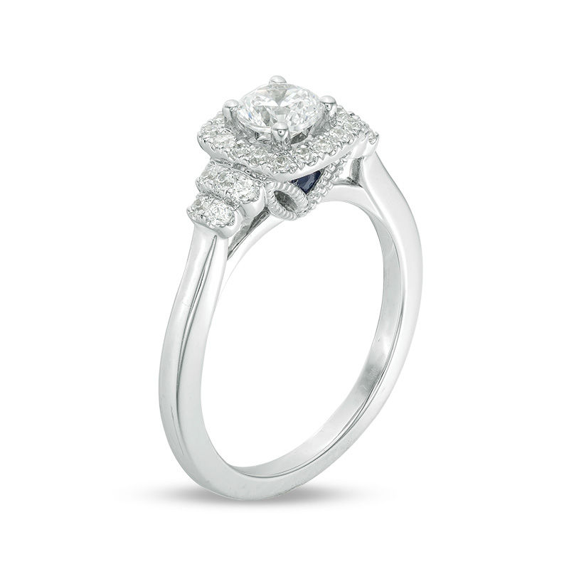 Main Image 2 of Vera Wang Love Collection 3/4 CT. T.W. Diamond Cushion Frame Collar Vintage-Style Engagement Ring in 14K White Gold