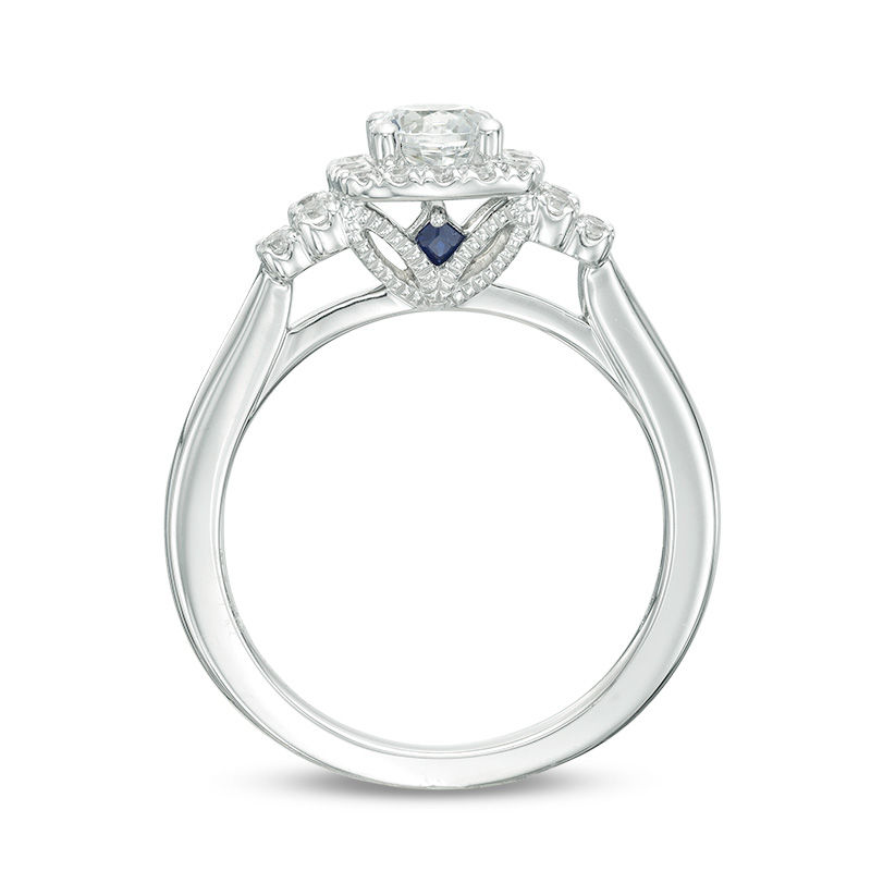 Vera Wang Love Collection 3/4 CT. T.W. Diamond Cushion Frame Collar Vintage-Style Engagement Ring in 14K White Gold