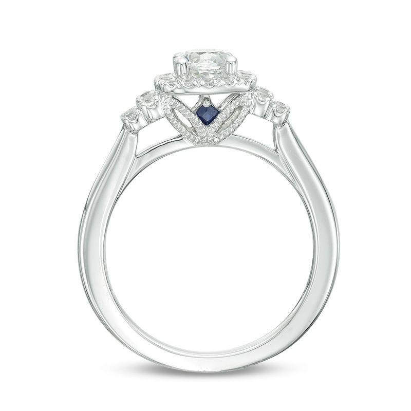 Main Image 3 of Vera Wang Love Collection 3/4 CT. T.W. Diamond Cushion Frame Collar Vintage-Style Engagement Ring in 14K White Gold