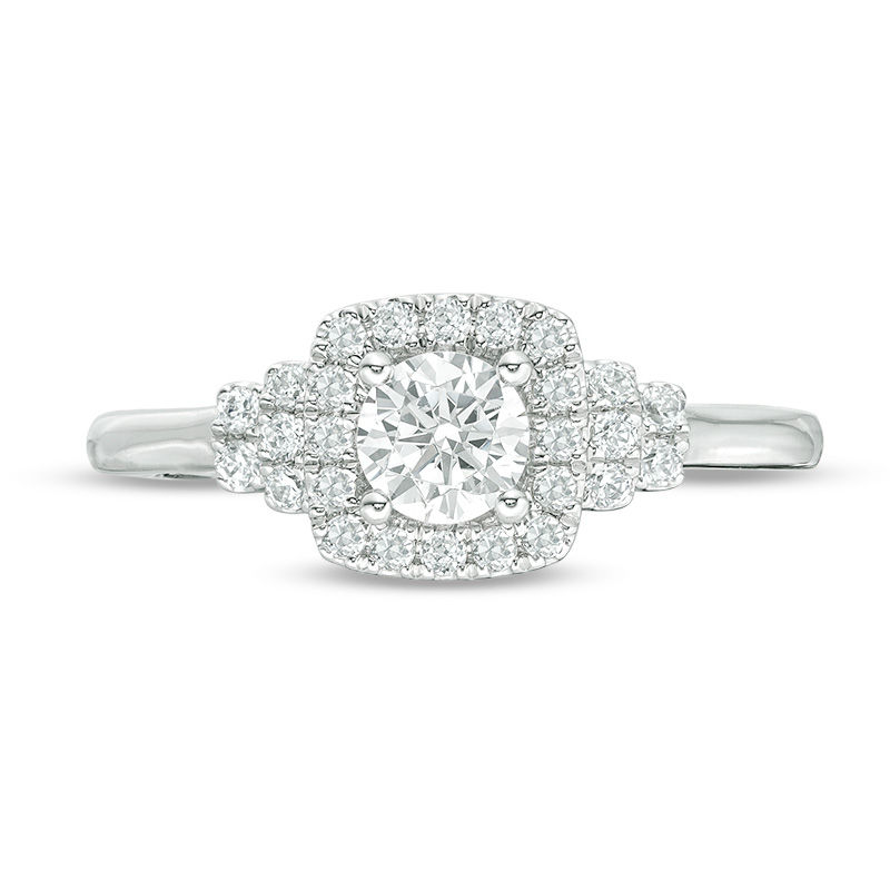 Main Image 4 of Vera Wang Love Collection 3/4 CT. T.W. Diamond Cushion Frame Collar Vintage-Style Engagement Ring in 14K White Gold