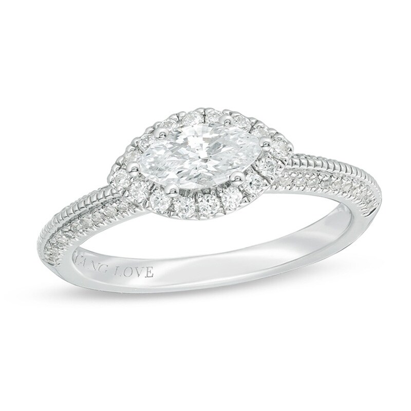 Main Image 1 of Vera Wang Love Collection 3/4 CT. T.W. Marquise Diamond Sideways Frame Vintage-Style Engagement Ring in 14K White Gold