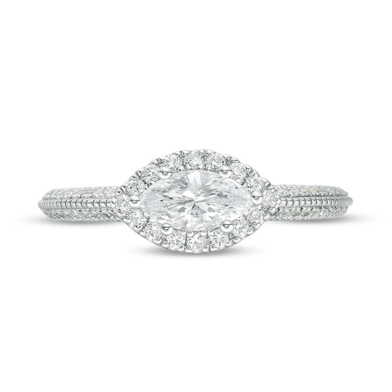 Main Image 4 of Vera Wang Love Collection 3/4 CT. T.W. Marquise Diamond Sideways Frame Vintage-Style Engagement Ring in 14K White Gold
