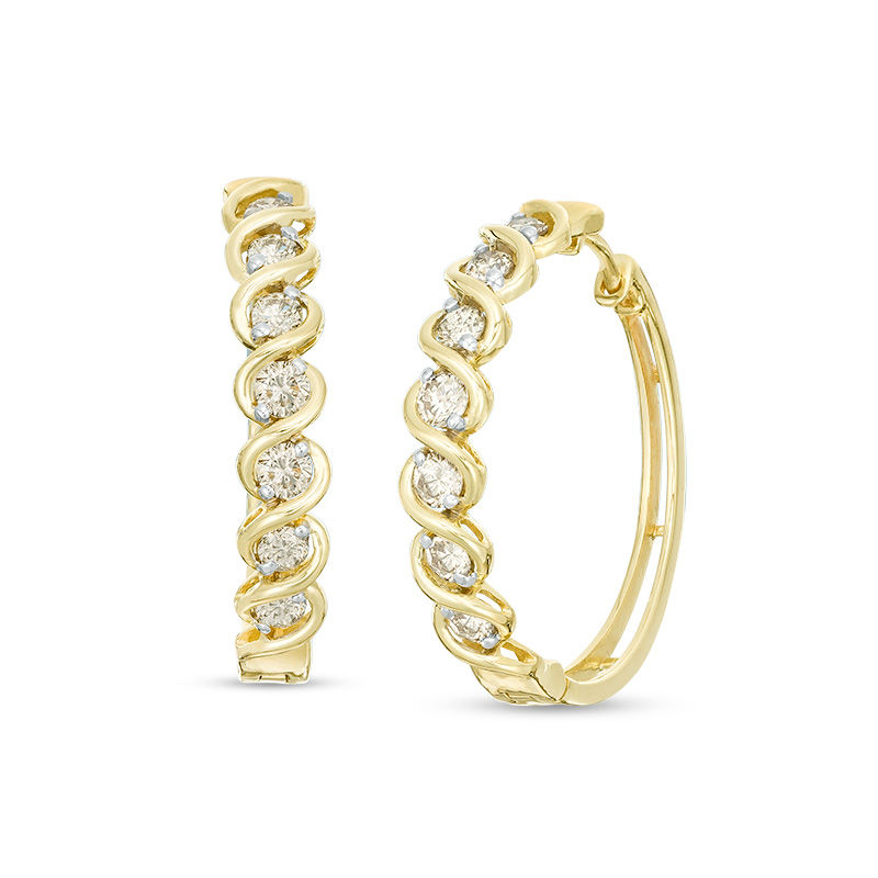 Main Image 1 of 1 CT. T.W. Diamond Twist Hoop Earrings in 10K Gold