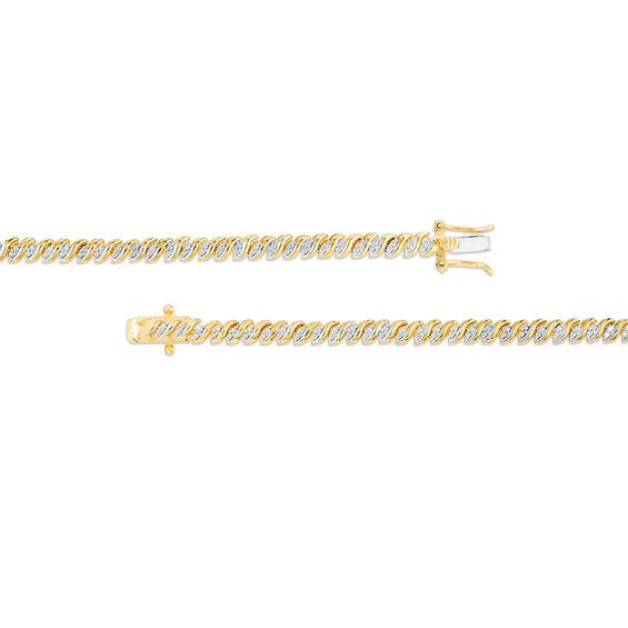 1 CT. T.w. Diamond Two-Stone "S" Curve Tennis Necklace in Sterling Silver with Yellow Rhodium - 17"