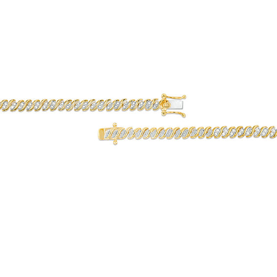2 CT. T.w. Diamond Two-Stone "S" Curve Tennis Necklace in Sterling Silver with Yellow Rhodium - 17"
