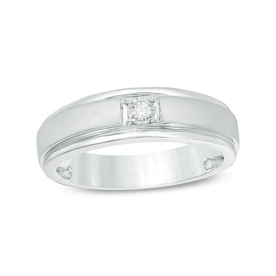 1/20 CT. T.w. Diamond Solitaire Satin Wedding Band in 10K White Gold