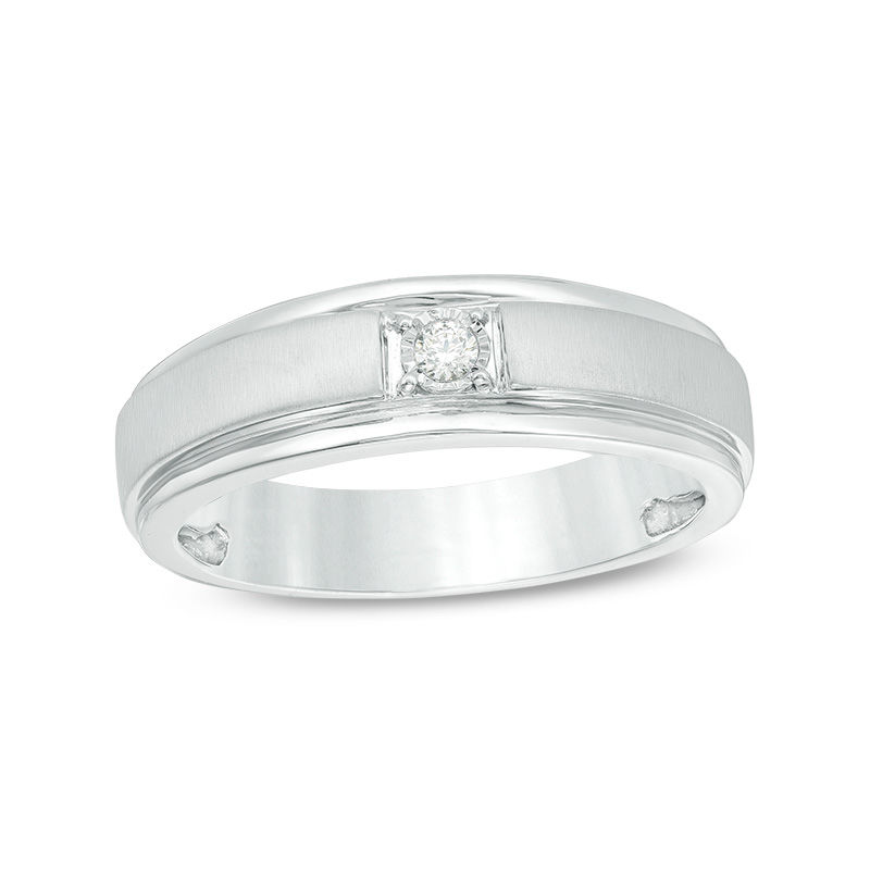 Main Image 1 of 1/20 CT. T.W. Diamond Solitaire Satin Wedding Band in 10K White Gold