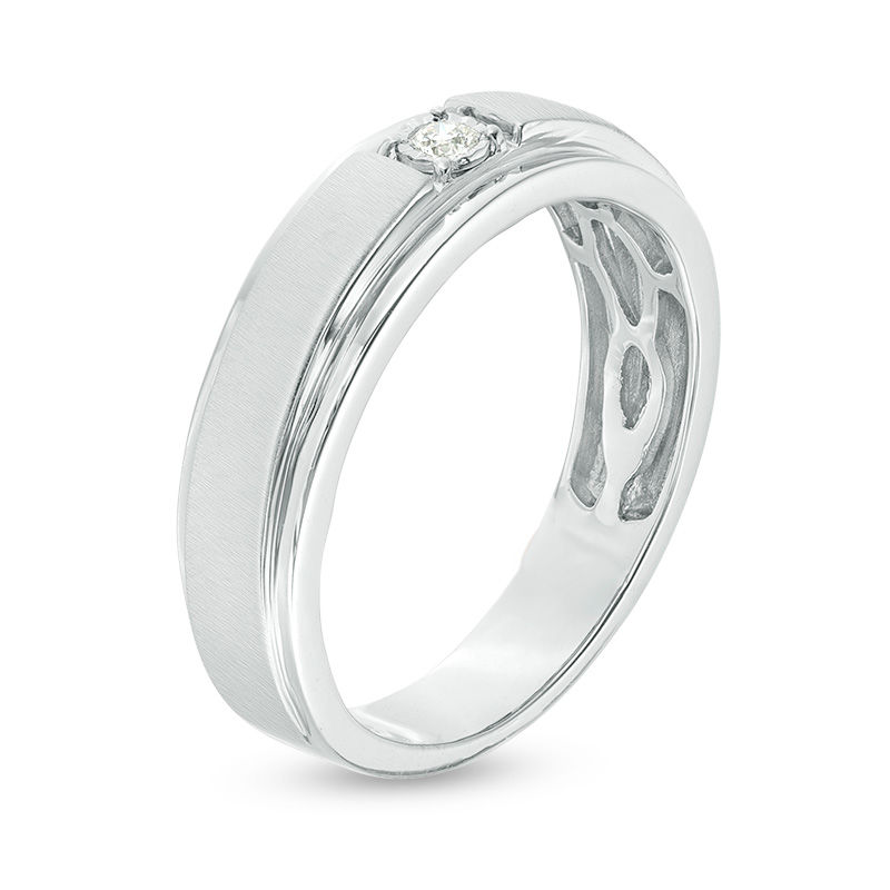 Main Image 3 of 1/20 CT. T.W. Diamond Solitaire Satin Wedding Band in 10K White Gold