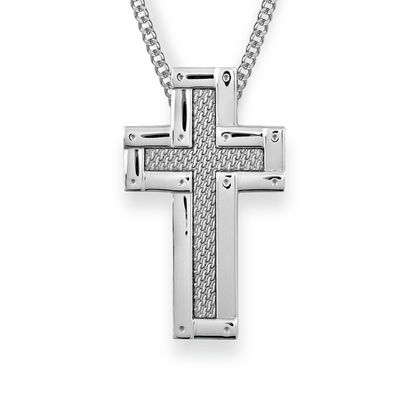 Engravable Mesh Inlay Cross Pendant in 
