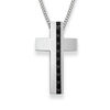 Thumbnail Image 0 of Engravable Brushed Cross Pendant in Stainless Steel with Black Carbon fiber Inlay (1 Line)