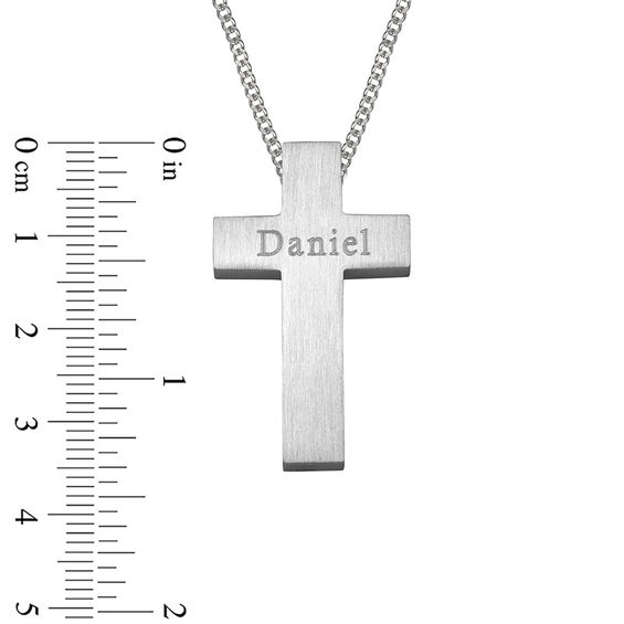 Engravable Brushed Cross Pendant in Stainless Steel with Black Carbon fiber Inlay (1 Line) - 24" Engravable Brushed Cross Pendant in Stainless Steel with Black Carbon fiber Inlay (1 Line) - 24"