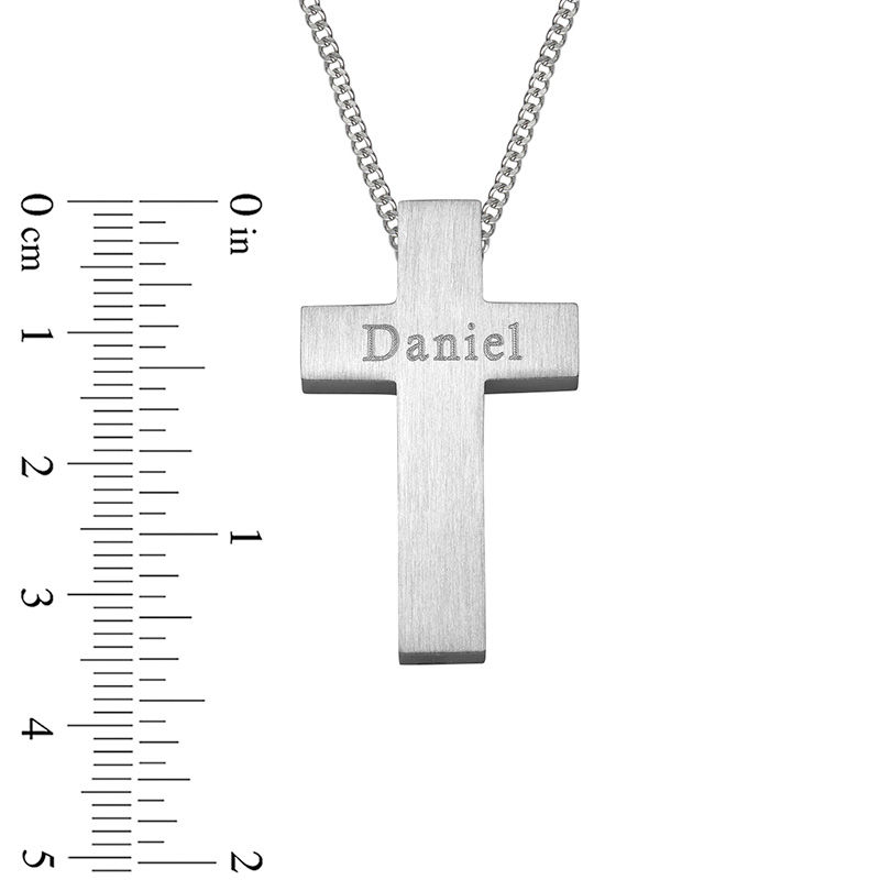 Engravable Brushed Cross Pendant in Stainless Steel with Black Carbon fiber Inlay (1 Line)