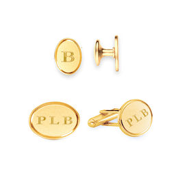 Men's Engravable Lapel Pins and Cuff Links Set in Brass with 18K Gold Plate (3 Initials)