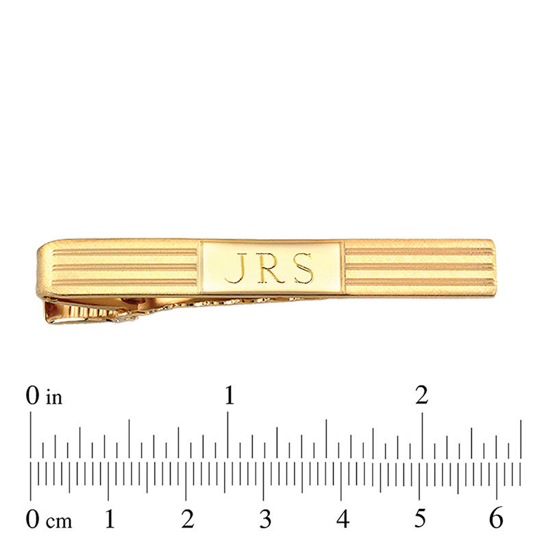 Men's Engravable Striped Tie Bar in Brass with 18K Gold Plate (3 Initials)