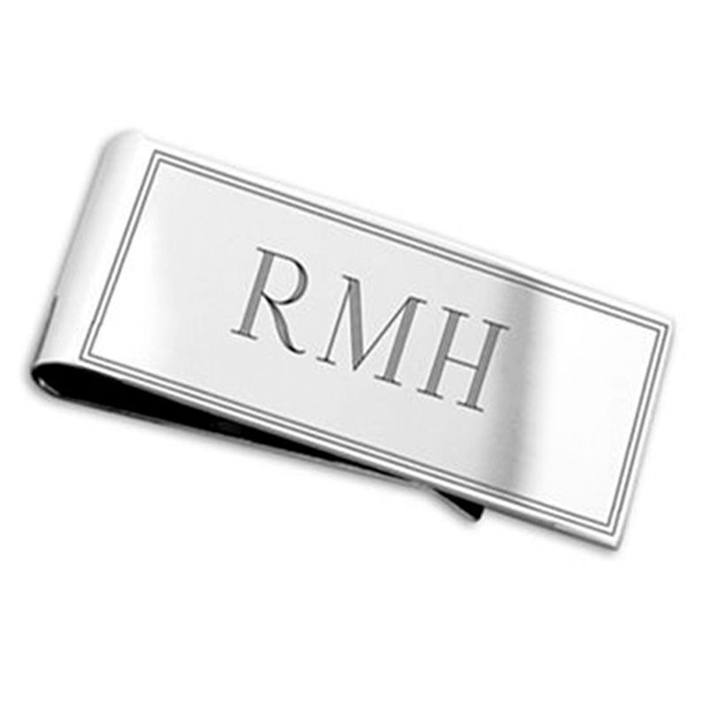 Men's Engravable Striped Money Clip in Sterling Silver (3 Initials)