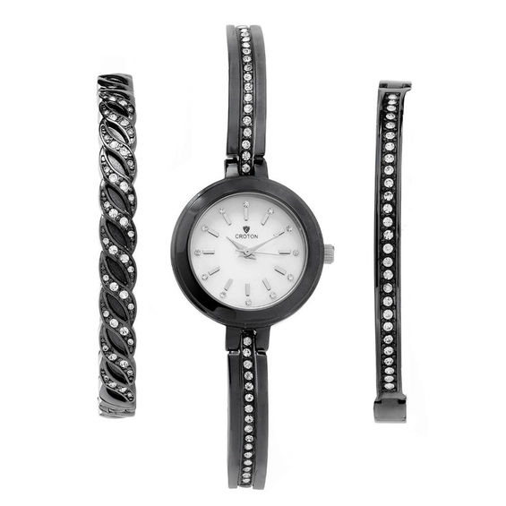 Ladies' Croton Crystal Accent Black IP Watch and Bracelet Boxed Set (Model: Cn207596Bkmp)