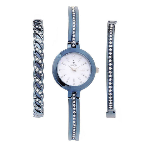 Ladies' Croton Crystal Accent Blue IP Watch and Bracelet Boxed Set (Model: Cn207596Blmp)