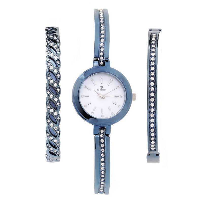 Ladies' Croton Crystal Accent Blue IP Watch and Bracelet Boxed Set (Model: CN207596BLMP)