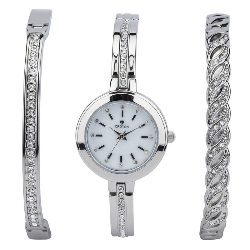 Ladies' Croton Crystal Accent Watch and Bracelet Boxed Set (Model: CN207596SSMP)