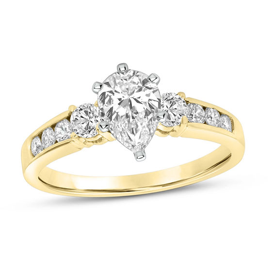 1 CT. T.w. Pear-Shaped Diamond Three Stone Engagement Ring in 14K Gold (J/Si2)