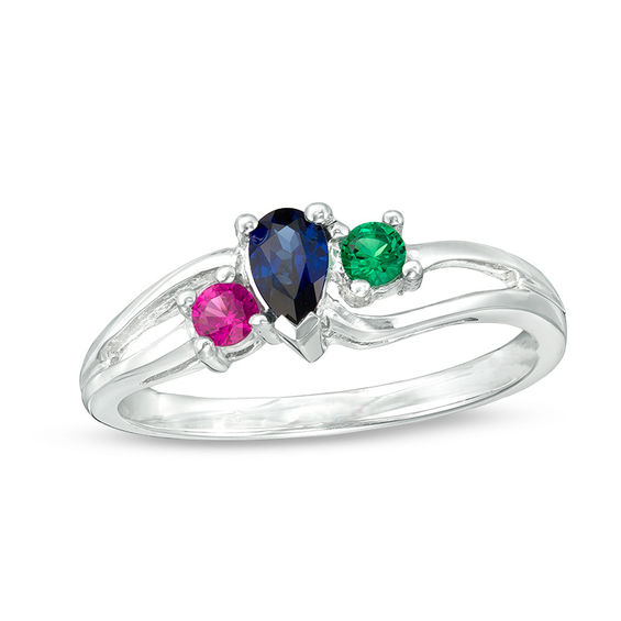 Mother's Pear-Shaped Birthstone Split Shank Ring (3 Stones)