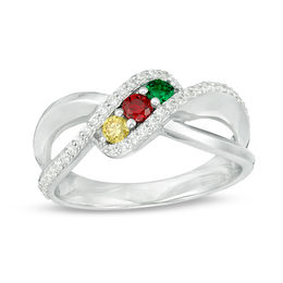 Mother's Birthstone and 1/5 CT. T.W. Diamond Bypass Split Shank Ring (3 or 5 Stones)