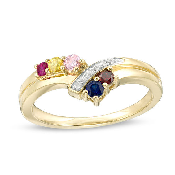 Mother s Birthstone and Diamond Accent Chevron Ring 5 Stones Zales