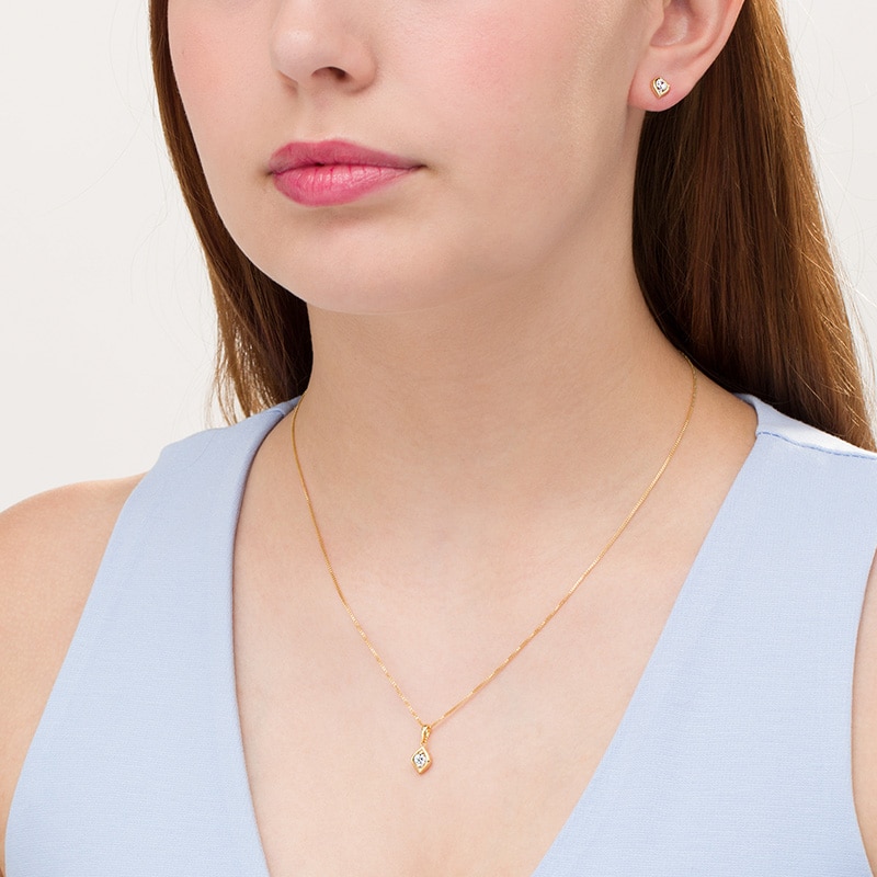 Main Image 2 of 1/2 CT. T.W. Diamond Solitaire Flame Pendant and Stud Earrings Set in 10K Gold