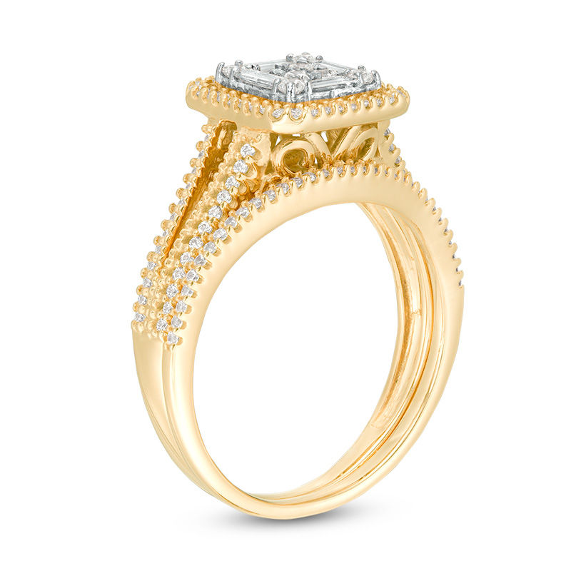 5/8 CT. T.W. Quad Diamond Double Frame Vintage-Style Bridal Set in 10K Gold