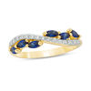 Thumbnail Image 1 of Marquise Blue Sapphire and 1/15 CT. T.W. Diamond Swirl Ribbon Ring in 10K Gold