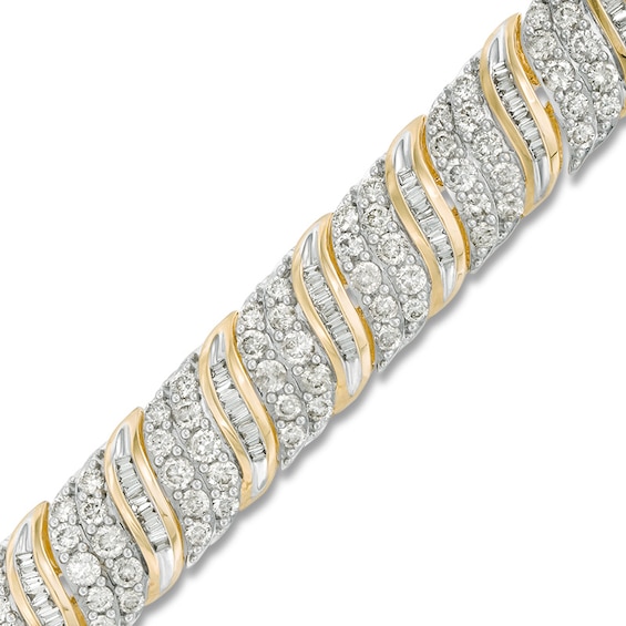 10 CT. T.w. Baguette and Round Diamond Wave Bracelet in 10K Gold