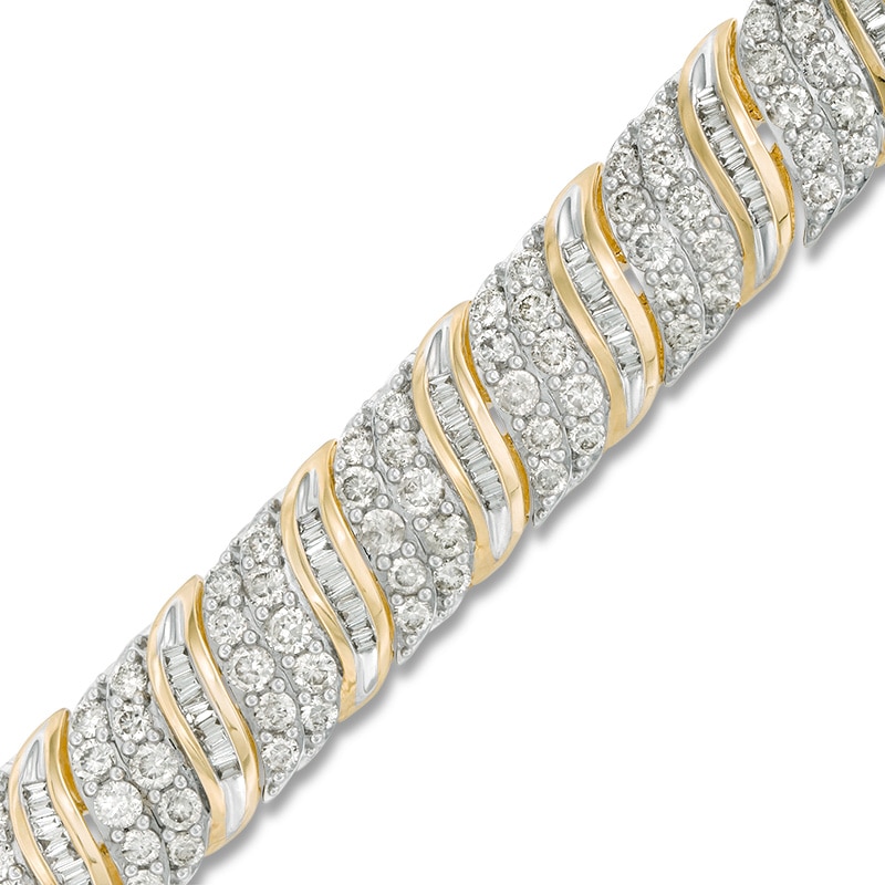 Main Image 1 of 10 CT. T.W. Baguette and Round Diamond Wave Bracelet in 10K Gold