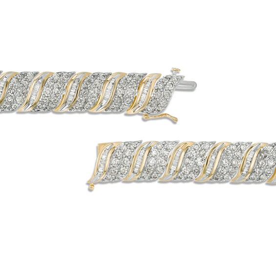 10 CT. T.w. Baguette and Round Diamond Wave Bracelet in 10K Gold