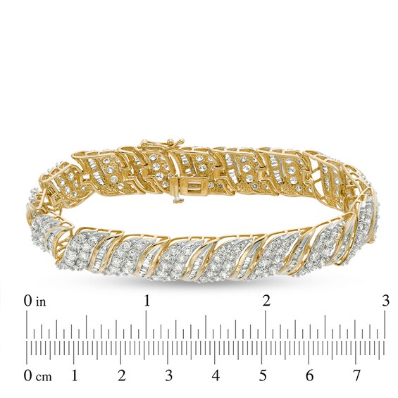 10 CT. T.w. Baguette and Round Diamond Wave Bracelet in 10K Gold