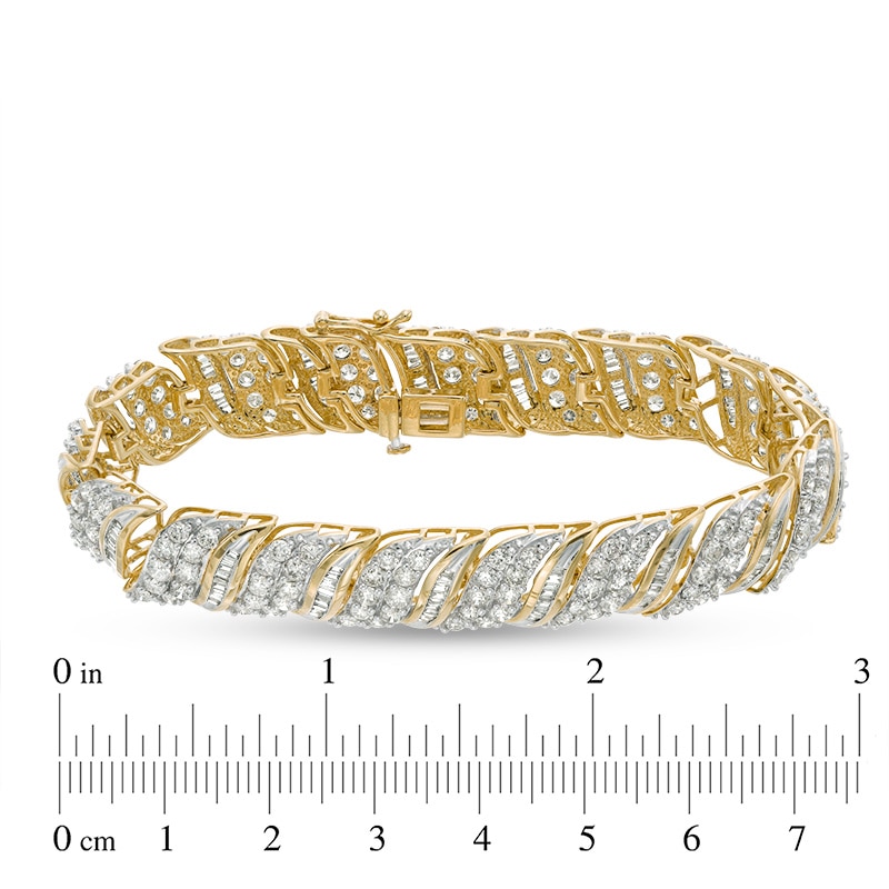 Main Image 4 of 10 CT. T.W. Baguette and Round Diamond Wave Bracelet in 10K Gold