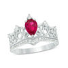 Thumbnail Image 0 of Pear-Shaped Lab-Created Ruby and White Sapphire Crown Ring in Sterling Silver