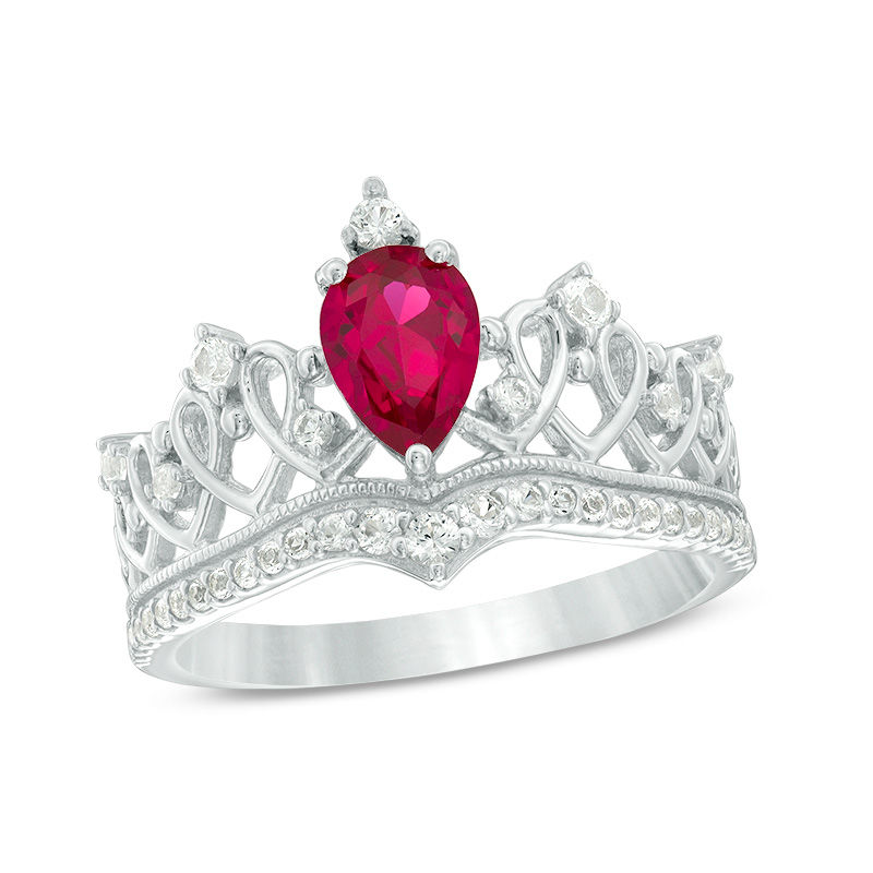 Pear-Shaped Lab-Created Ruby and White Sapphire Crown Ring in Sterling Silver