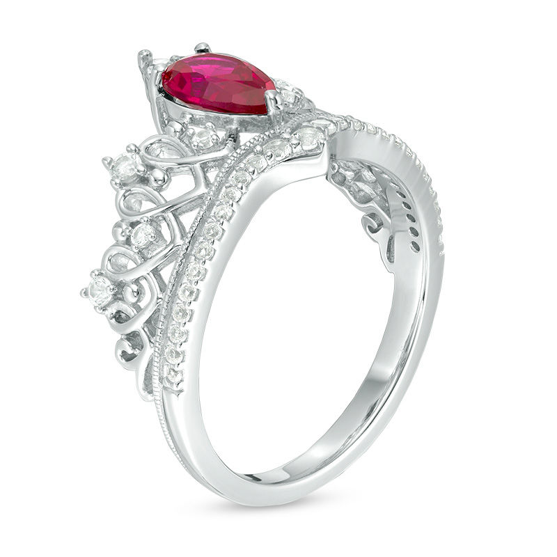 Main Image 2 of Pear-Shaped Lab-Created Ruby and White Sapphire Crown Ring in Sterling Silver