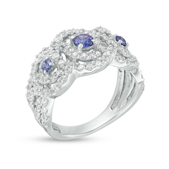 Tanzanite and Lab-Created White Sapphire Three Stone Ring in Sterling Silver