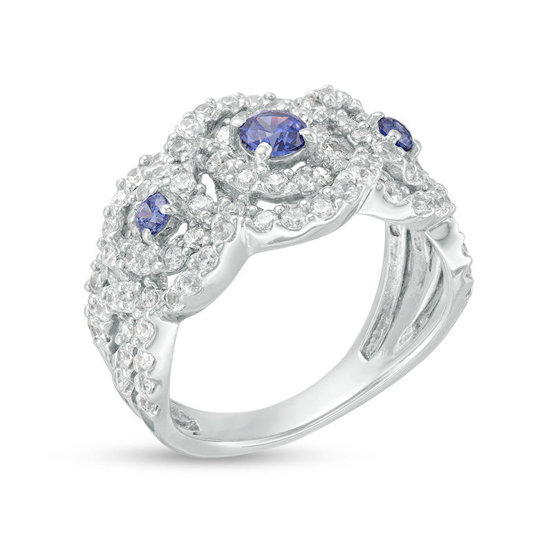 Main Image 2 of Tanzanite and Lab-Created White Sapphire Three Stone Ring in Sterling Silver