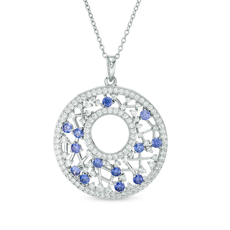 Tanzanite and Lab-Created White Sapphire Ornate Circle Pendant in Sterling Silver