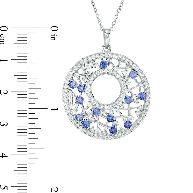 Tanzanite and Lab-Created White Sapphire Ornate Circle Pendant in Sterling Silver