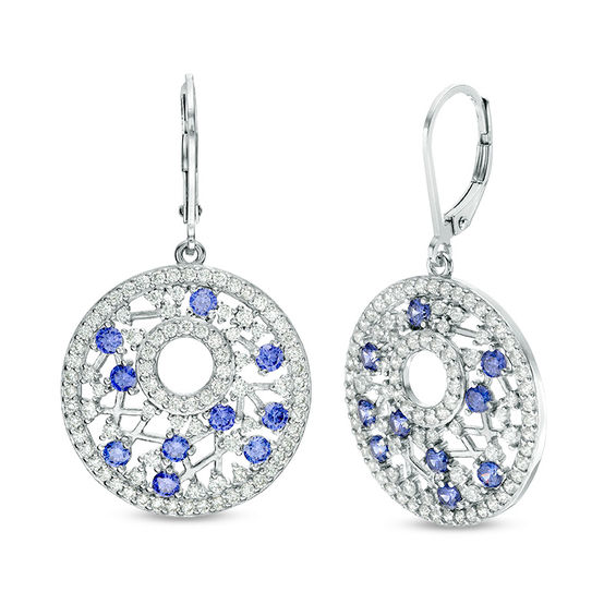 Tanzanite and Lab-Created White Sapphire Ornate Circle Drop Earrings in Sterling Silver