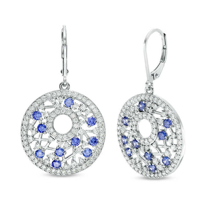 Main Image 1 of Tanzanite and Lab-Created White Sapphire Ornate Circle Drop Earrings in Sterling Silver