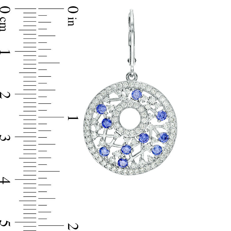 Main Image 2 of Tanzanite and Lab-Created White Sapphire Ornate Circle Drop Earrings in Sterling Silver