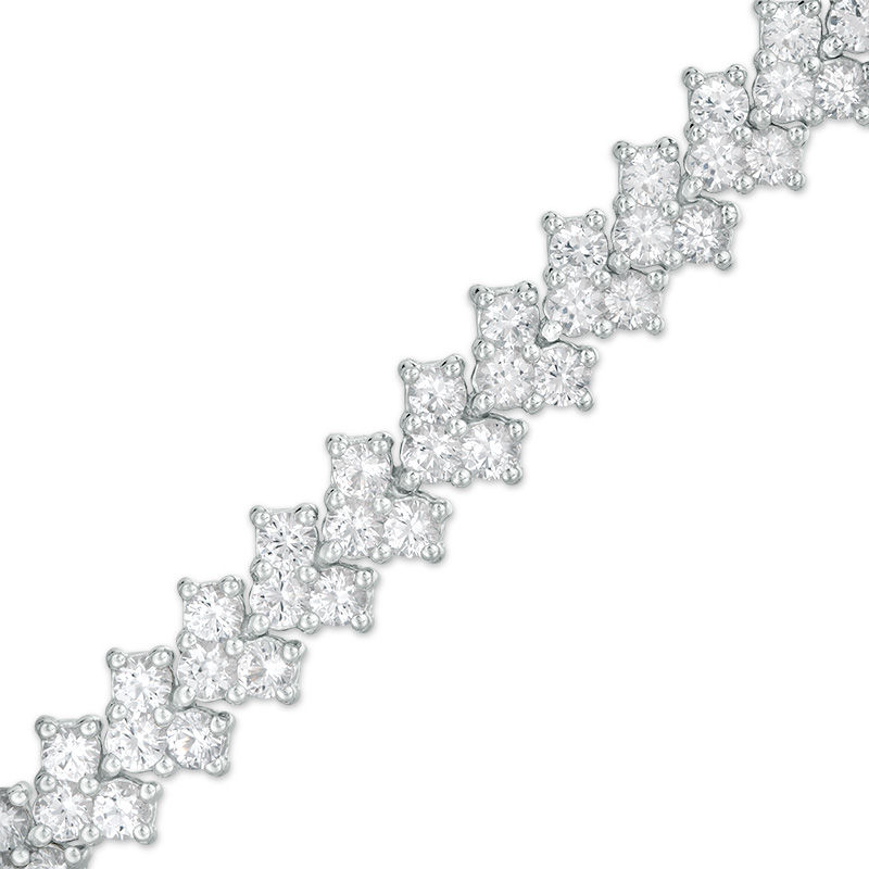 Main Image 1 of Lab-Created White Sapphire Three Stone Chevron Bracelet in Sterling Silver - 7.25"
