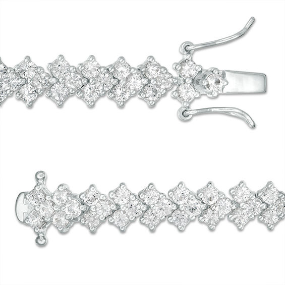 Lab-Created White Sapphire Three Stone Chevron Bracelet in Sterling Silver - 7.25"